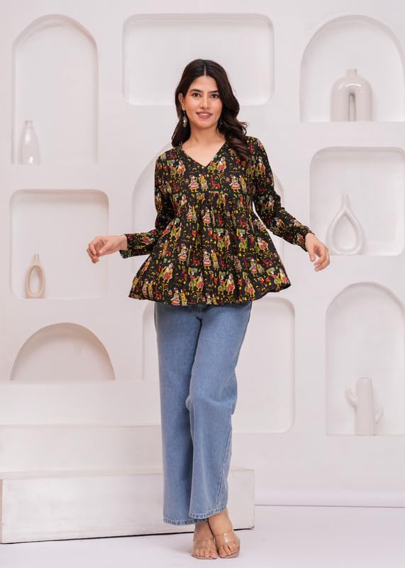 Image of SIROTA Rayon Short Top for Women | Tunic for Jeans | Western Short Kurti | Stylish Straight Ladies Kurta | Ethnic Kurta for Girls