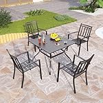 PHI VILLA 37 Inch Outdoor Dining Table Metal Steel Slat Square Patio Dining Table with 1.57" Umbrella Hole for Garden, Backyard and Porch (Classic Black) - Image 2