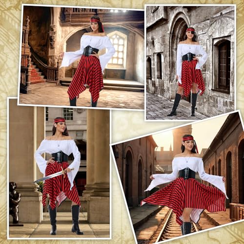 AQEWK Pirate Costume Women, Renaissance Dress Outfit with Accessories by AQEWK - Used condition - Image 4