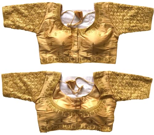 Anantdiva Women's Silk Blouse for Sarees - Indian Saree Blouse for Women Readymade Crop Top Choli Sari Blouse (Gold)