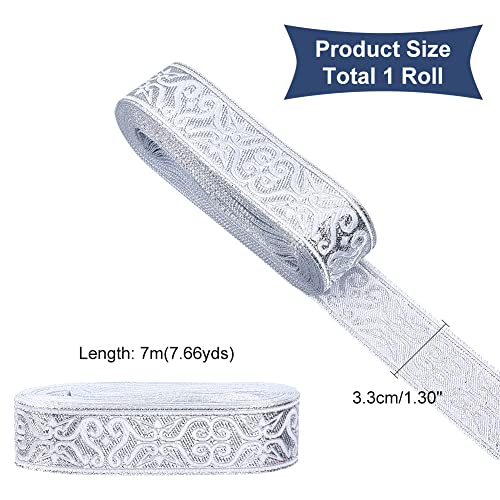 NBEADS 7.7 Yards Silver Jacquard Ribbon Trim - Image 2