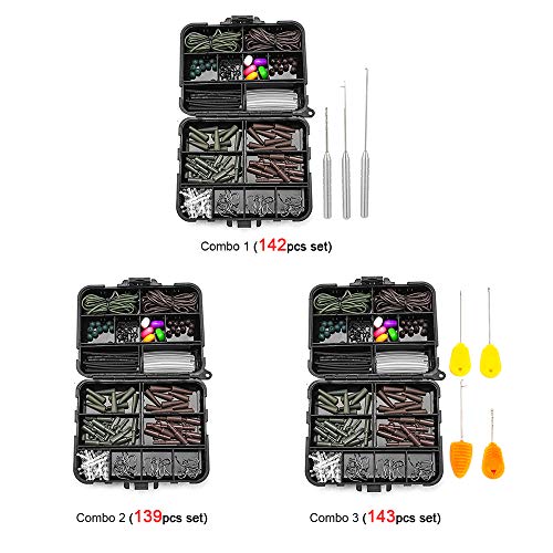 KKmoon 143 PCS Grampos de caixa de equipamento de pesca de carpa Ganchos Giros Agulhas de iscar plat