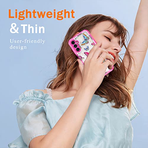 Kachen For Samsung Galaxy A14 5G Case, Hot Pink Frame 3D Rhinestone Butterfly Slim Fit Shimmer Sparkle Hybrid Shockproof Bumper Cell Phone Case For Women Girls #TOP5