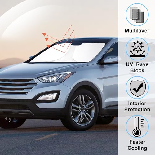 Image of Windshield Sun Shade Custom Fit for 2013-2018 Hyundai Santa Fe Accessories Foldable Sunshade Sun Blocker Protect Car from Sun Rays & Heat Damage Keep Car Cooler