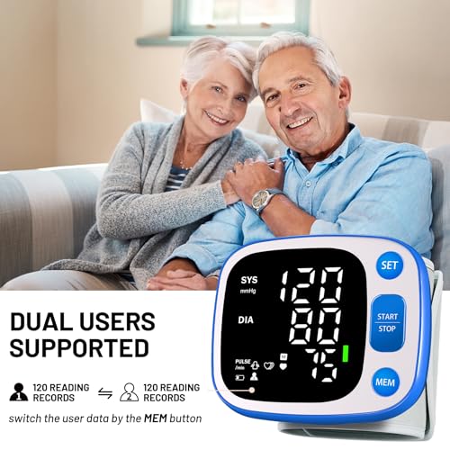 Oklar Blood Pressure Monitors for Home Use Rechargeable Wrist Digital BP Machine Cuff with LED Backlit Display, Voice Broadcast, 240 Memory Storage for 2 Users with Carrying Case, Blue - Image 4