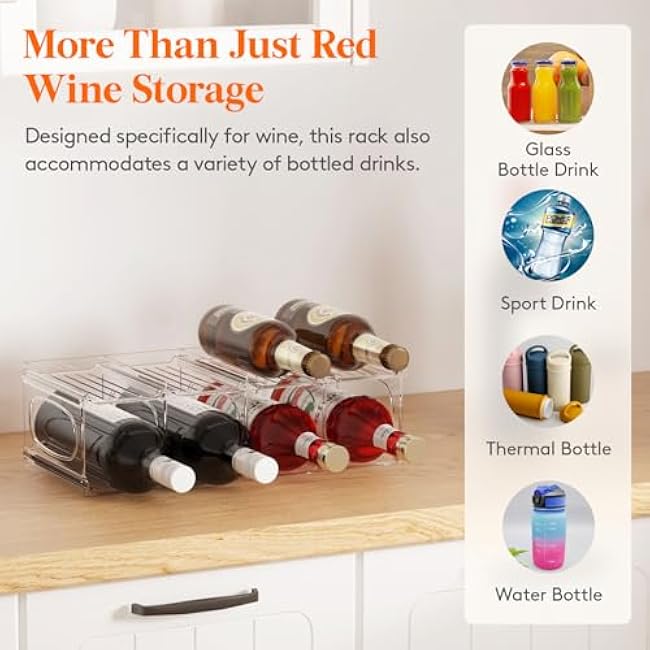 Lifewit Plastic Stackable Wine Rack for Refrigerator, Cabinet, Countertop,Wine Bottle Holder, Water Bottle Organizer for Fridge, Pantry, Clear, Hold 8 Bottles