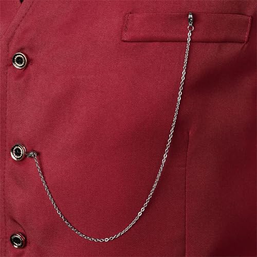 Men's Suit Vest, Solid Color Sleeveless Coat with Metal Chain Decoration, Slim Fit Business Casual Waistcoat3