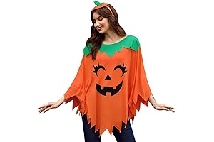 Enchanting Women's Halloween Pumpkin Poncho Costume with Bewitching Hair Band: A Spooktacular Delight