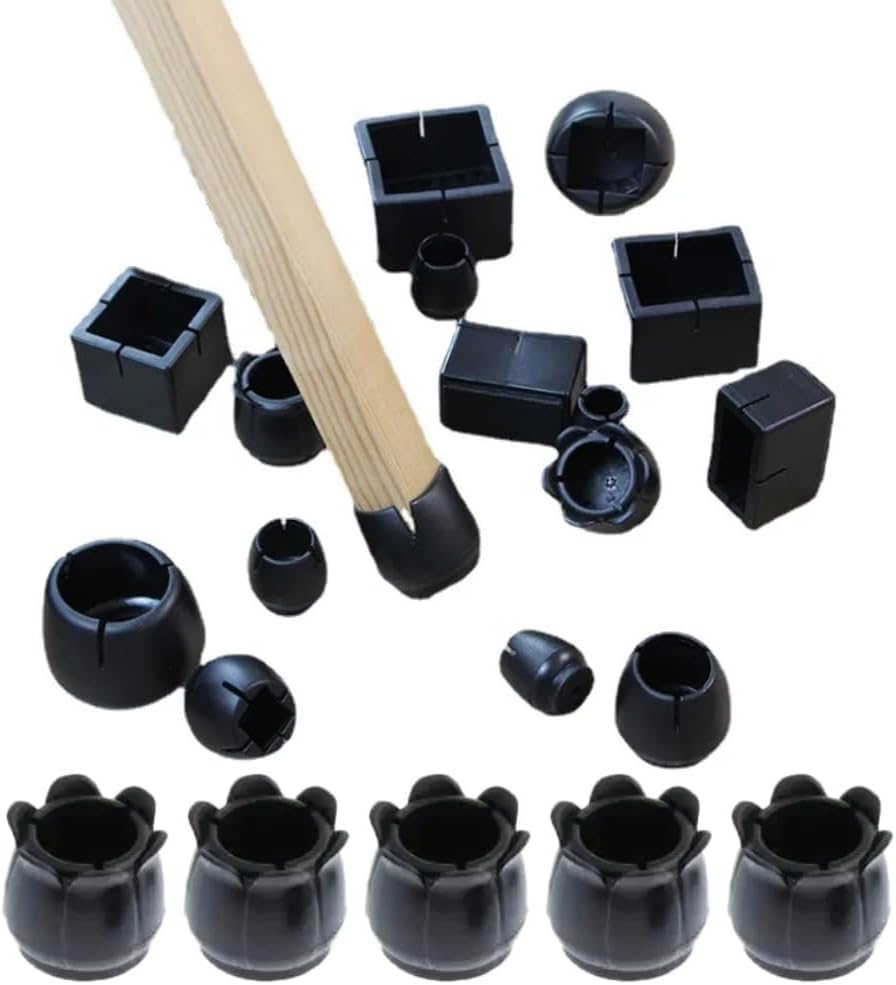 16pcs Rubber Chair Ferrules Black Anti Scratch Floor Protector Table Feet Leg Cap End Wear-Resistant Chair Leg Cap Covers Non-Slip (Black,Square Bottom -17)