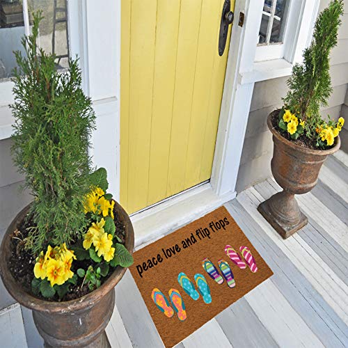 Fzytmy Funny Doormat Peace Love And Flip Flops Indoor Outdoor Entrance Floor Mat Home Front Door Mat Non Slip Backing 23.6 X 15.7 Inch #TOP2