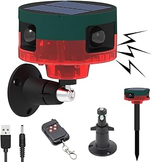 Solar Motion Sensor Alarm Outdoor, 360° Motion Detector Sensor Siren, 129dB Loud Sound & LED Flashing Light IP55 Waterproof with Remote for Home, Farm, Barn, Yard