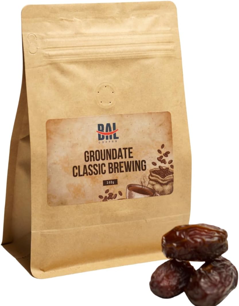 BAL Coffee Alternative Groundate - 12 oz /340 g | Caffeine-Free & Vegan-Friendly | Coffee Substitute Brews & Tastes like Original | Smooth Grind Crafted from Date Seeds | Rich & Smooth flavor