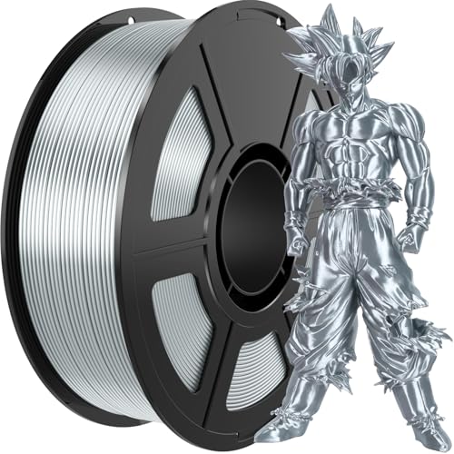 Image of Silk Silver PLA Filament 1.75mm, High Speed PLA for Fast Printing Shiny 3D Printer Filament Low Warp & Clog-Free, Dimensional Accuracy + /- 0.03mm, 1kg(2.2lbs), Fits for Most FDM 3D Printers
