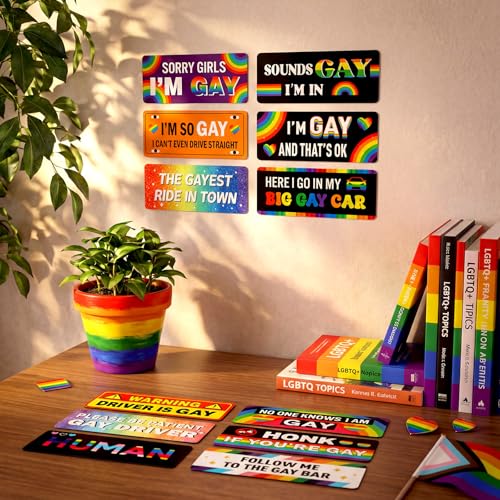 Image of 12 Pcs Gay Pride Funny Magnet Bumper Sticker LGBT Rainbow Pride Prank Magnetic Sign for Vehicle Truck Reusable Magnet Sticker for Fridge(Bright)