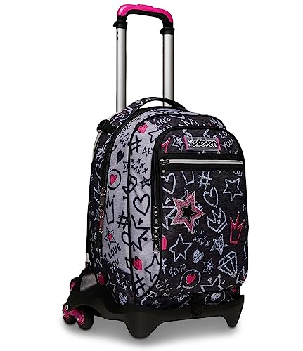 Seven Trolley Scuola Sganciabile Jack 3 Ruote, Grigio, Zipper Glamy,