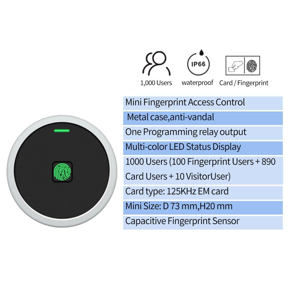 EM-Türzugangskontrolle, integrierter RFID-Stil, rund, Metall, wasserdicht, Entriegelung durch Fingerabdruck/PIN-Code, Einbruchalarm