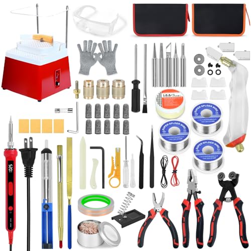 Stained Glass Kit for Adults Complete Stained Glass Supplies with 100W Soldering Iron Glass Cutter Tool Kit Stained Glass Grinder 65W Red Includes 5/8 inch and 2 pcs 1 inch 1/8 inch Diamond Grind Bit