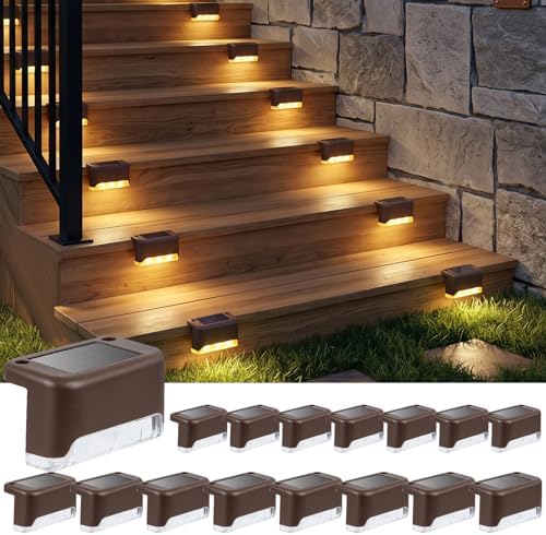 Ninonly Solar Stair Lights for Outdoor, Pack of 16 Brown Solar Li...