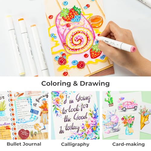 Image of Ohuhu Markers Paper-friendly No Peeling Water-based Coloring Marker 60 Colors Dual Brush Fine Tips Markers for Adult Coloring Books No Bleeding Art Markers for Kids Adults Beginner Calligraphy