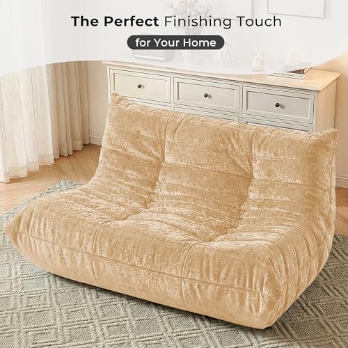Image of HABUTWAY Giant Bean Bag Chairs Loveseat for Adults,2 Seater,Khaki | Loveseat Fireside Chair, Memory Foam Lazy Bean Bag Couch for Living Room, Bedroom, Dorm, Office