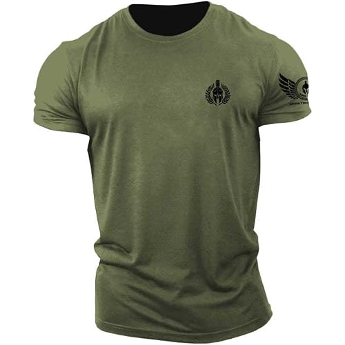 ReedCA Spartan Olive Branch - Muscle Athletic Workout Tee Top Gym Bodybuilding Shirts Fitness