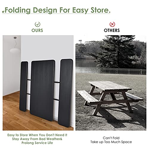 Giantex Folding Picnic Table Bench Set, Outdoor Dining Table Set, Large Camping Table For Patio Deck Lawn Garden Backyard Poolside, Portable Picnic Tables, Weather Resistant Metal Frame, Black #TOP6
