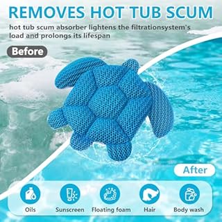 RGJ Hot Tub Scum Absorber Turtle, 2PCS Reusable Hot Tub Oil Absorbing Floating Sponges for Spa/Pool, Hot Tub Scum Sponge Accessories to Soak Up Oils & Keep Water Clean