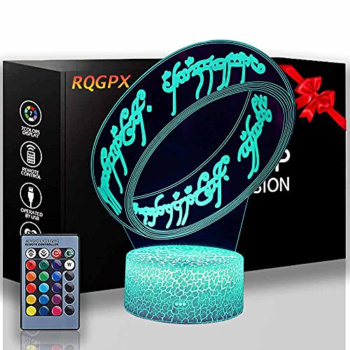 Veilleuse LED 3D Le Seigneur des Anneaux pour enfants - Cadeau de Noël - Lampe illusion pour chambre de garçon - Télécommande Cover