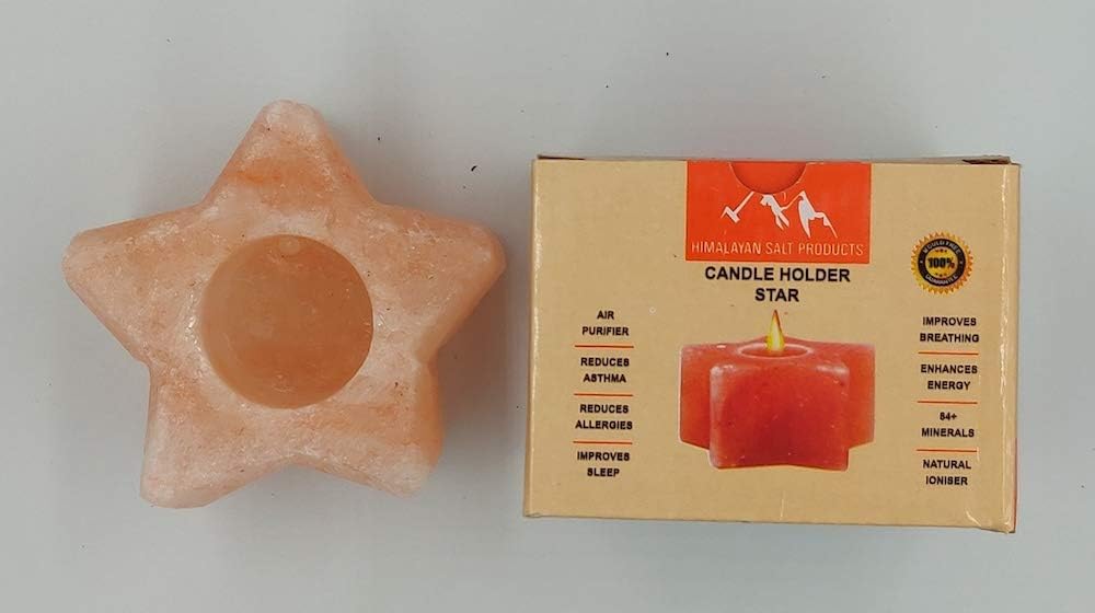 Star Hand Carved Himalayan Pink Salt Candle Light Holder | Himalayan Benefits | Natural Healing | Buy Natural