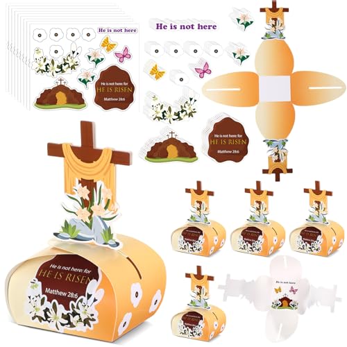 Frienda Conjunto de 24 kits de artesanato de Páscoa, cruzes religiosas, caixas de artesanato com ade