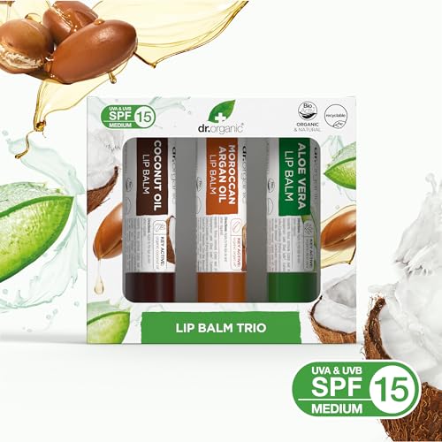 Dr Organic Lip Balm Gift Set, Moisturising, SPF 15, Assorted Multipack with Aloe Vera, Argan Oil, Coconut Oil, Natural, Vegetarian, Cruelty-Free, Paraben & SLS-Free, Organic, 5.7ml - Image 7