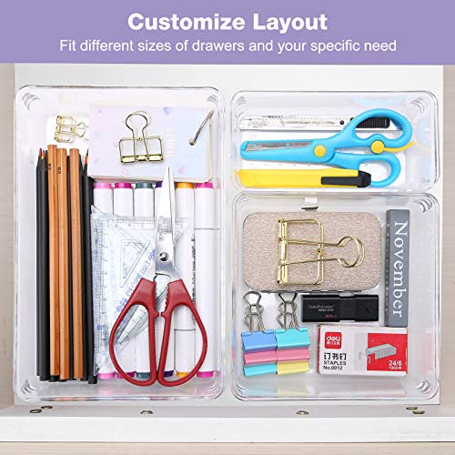 Puricon 9 Pcs Desk Drawer Organizers Trays Set Clear Plastic Storage Bins Bathroom Drawer Tray Dividers Vanity Trays Organizer for Bedroom Dresser Makeup Kitchen Utensil Office - Thumbnail 7