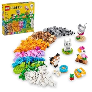 LEGO Classic Creative Pets, Building Brick Animals Toy, Kids Build a Dog, Cat, Rabbit, Hamster and Bird, Gift for Animal-Loving Boys and Girls Aged 5 and Up, Great Build Together Toy, 11034