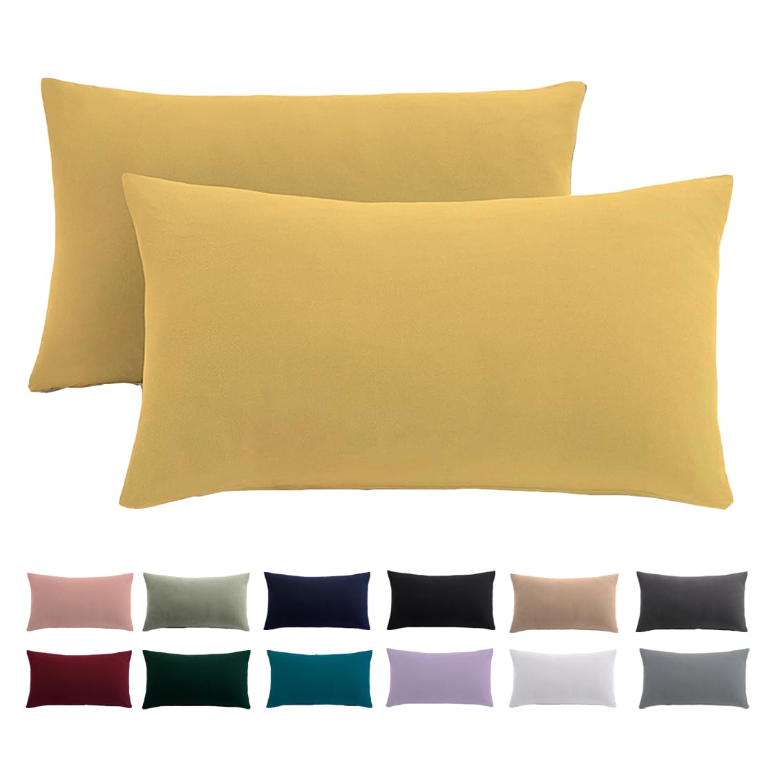 Cushion Cover 50 x 70 cm, Set of 2 - Pillowcase 50 x 70 cm, Yellow, for Pillows, 100% Microfibre Cushion Cover, Non-Iron and Wrinkle-Free with Zip