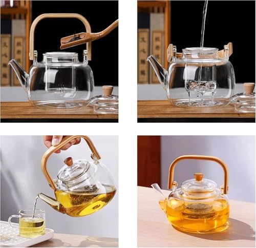 Image of 1000ML Glass Kettle Teapot with Removable Infuser & Lid & Handle, Glass Tea Kettle Stovetop Safe, Great for Loose Leaf Tea, Blooming Tea, Tea Bags & Fruit Infused Water (MV-01)