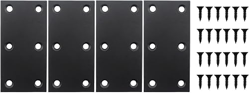 ULIFESTAR - Paquete de 4 soportes rectos planos, placa de acero inoxidable negro para reparación, placa de unión de metal para muebles, madera,