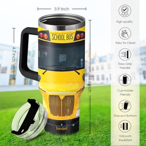 Image of SANDJEST School Bus Driver Gift, 40oz Stainless Steel Insulated Coffee Tumbler With Lid & Straw, Travel Mug Appreciation Gift for Men Women Christmas Birthday Back To School