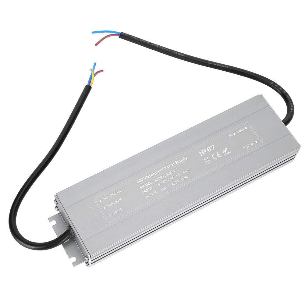HRUW Alimentatore ultra sottile da 100 W 12 V - Driver LED impermeabile IP67 e trasformatore di commutazione - Ingresso da 100 a 240 V CA - Uscita 12 V - Alloggiamento anodizzato