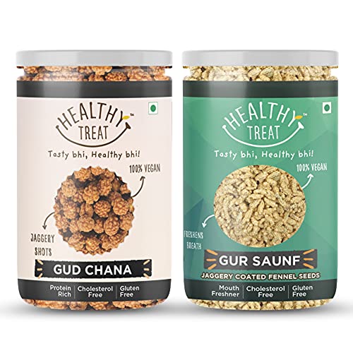 Image of Healthy Treat Gur Chana and Gur Saunf Combo 400 gm (Pack of 2-200 gm Each) | Jaggery Coated Snacks | Immunity Booster | Jaggery saunf Mouth fresheners & Healthy Gur Chana Snack | Perfect for Snacking Anytime