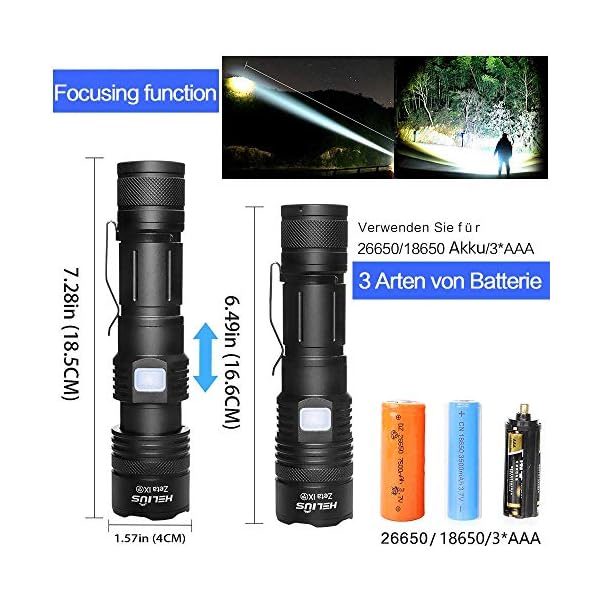 【2022 Upgrade】Helius led taschenlampe extrem hell usb aufladbar high Lumens Taschenlampen 5 Modis Zoombar Taktische… – Bild 5