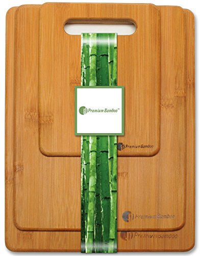 Bamboo Cutting Board Set - 3-piece Small, Medium, and Large Strong Bamboo Wood Cutting Boards with Handle by Premium Bamboo
