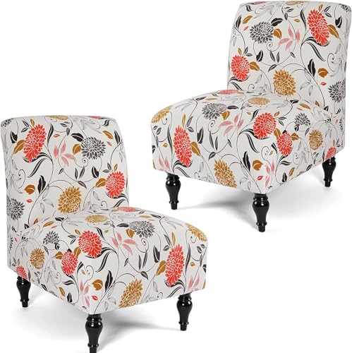 MCNDSI Cocktailsessel Bezug Ohne Armlehne,Stretch Stuhlhussen/Sofabezug Sesselschoner Sessel-Überwürfe onhe Armlehnen,langlebig,Waschbar,für Wohnzimmer Hotel Haus Esszimmer(Beige/Orange,2pcs)