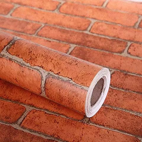 LEPENDOR 17.7" X 157” Red Brick Decorative Wallpaper Self-Adhesive Wallpaper Printed Stick Paper Easy to Apply Peel and Stick Wall Paper - 0.45 x 3 m, Red Brick Cover