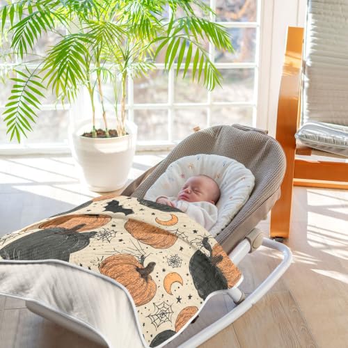 Image of Halloween Vintage Pumpkins Baby Blankets | Soft Warm Crib Stroller Blanket for Toddler Newborn Girls Boys 30x40in