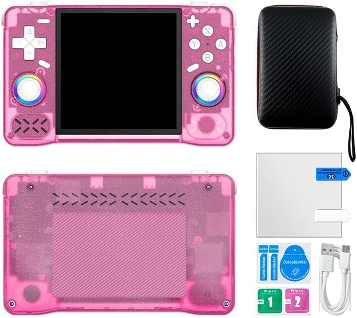 XF40H Handheld Game Console Open Source Linux System 4.0inch IPS Screen 30+Emulators Pocket Video Player Game 4000mAh (64G Translucent Pink)