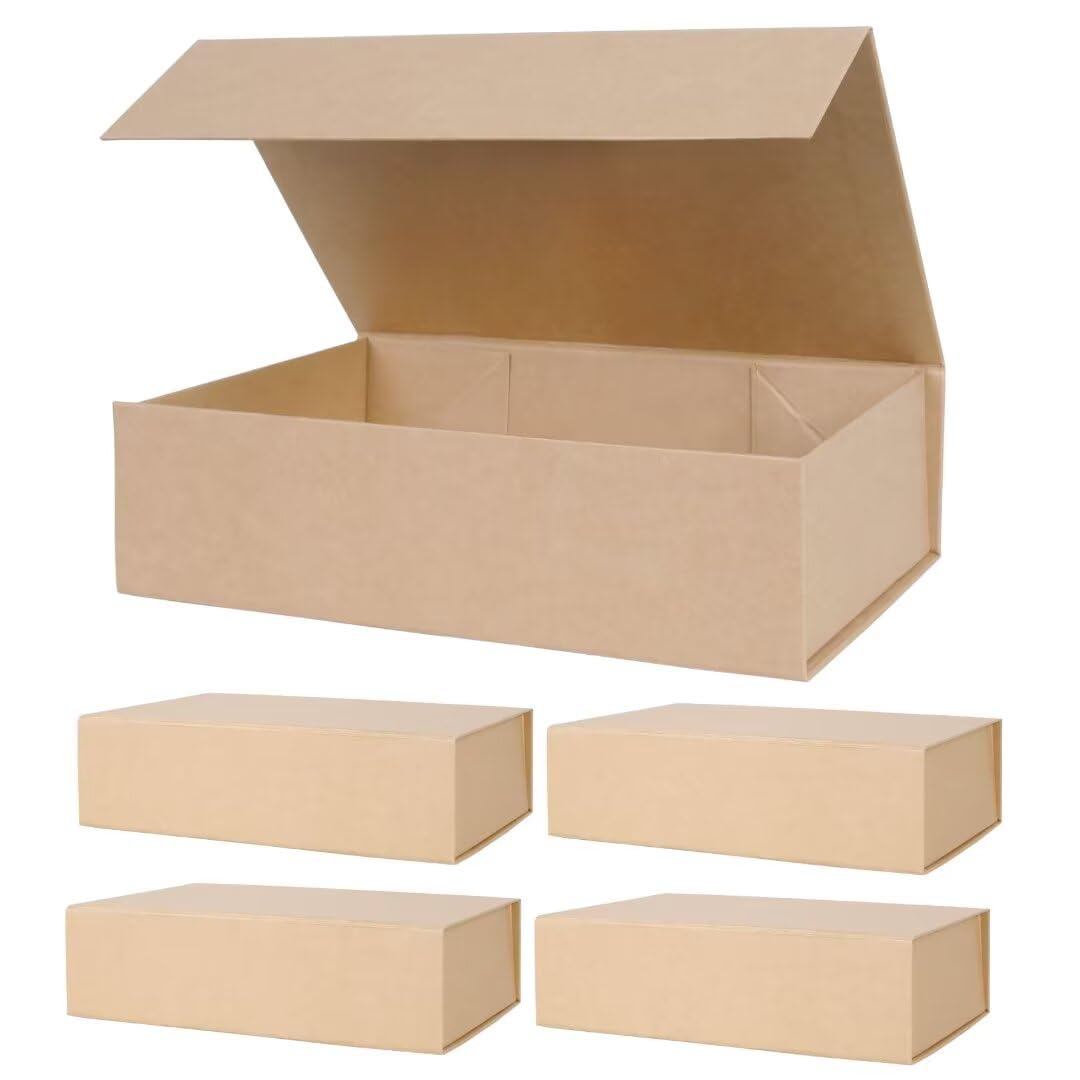 Aimyoo, Set of 5 Brown Magnetic Gift Boxes with Lids, 27 x 18 x 7.5 cm, Medium Rectangular Collapsible Box for Gifts — image 1