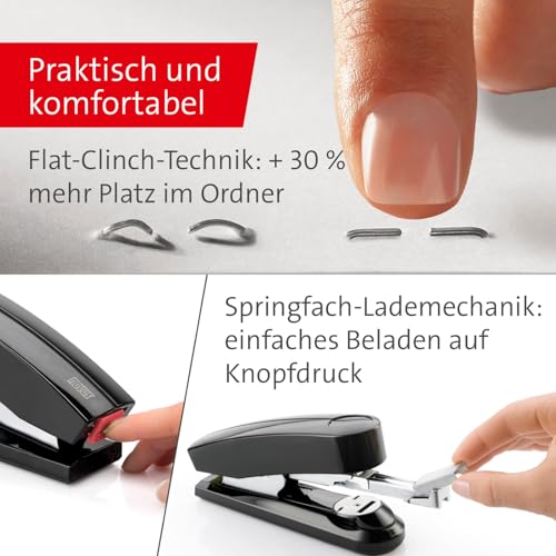 Novus B 4 FC Heftgerät (50 Blatt, Flachheftung, inkl. 200 Heftklammern) schwarz