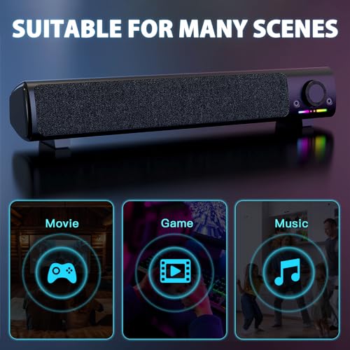 HPYLIF·H Computer Speakers, USB Powered 3.5mm AUX PC Sound Bar for Desktop Monitor, Gaming Speakers with Headphones & Microphone Link, Superb Stereo Sound, Plug-n-Play (Black) by HPYLIF·H - Image 3