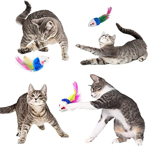 Pawstrip Cat Mouse Toys 12 Pcs Rattle Mice For Indoor Cats Furry Feather Fake Mouse Kitten Interactive Play Squeaky Fur Mice Cat Toy Funny Kitty Tracking Game With Rattling Sounds #TOP5