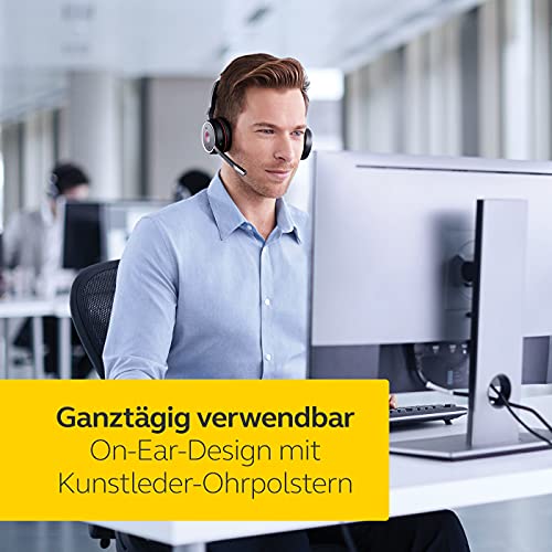 Jabra Evolve 75 MS Wireless Headset, Stereo – Includes Link 370 USB Adapter and Charging Stand – Bluetooth Headset with World-Class Speakers, Active Noise-Cancelling Microphone, All Day Battery